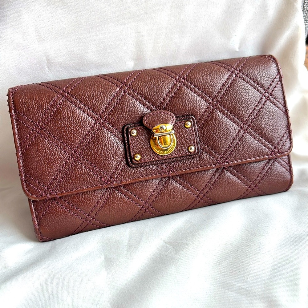 MARC JACOBS Brown Quilted Leather Eugenie Continental Flap Wallet